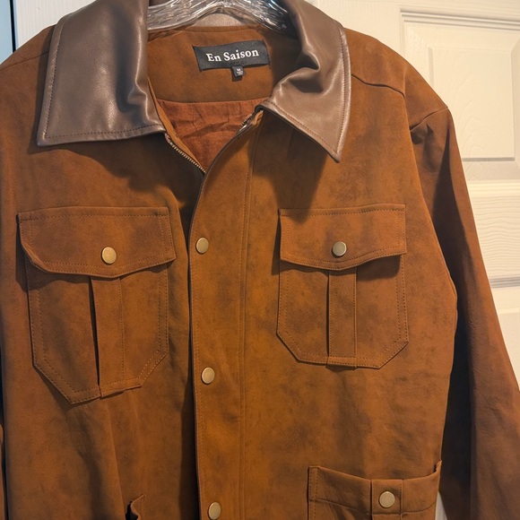 En Saison Brown Utility Jacket with Leather Collar women never worn - Picture 3 of 5